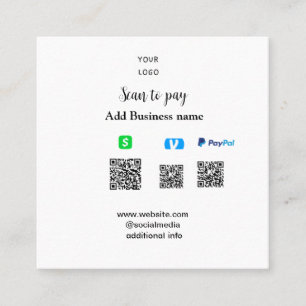 Carte De Visite Carré Paypal Cashapp venmo scannez pour payer QR ajoutez