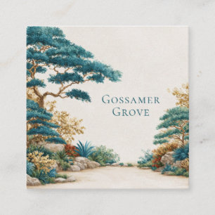 Carte De Visite Carré Paysage Désertique Arbre Pin Turquoise Artistique