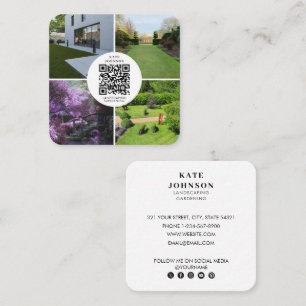 Carte De Visite Carré Paysage Jardinage Photo QR Code Médias sociaux