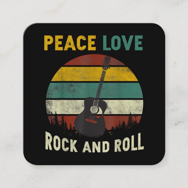 Carte De Visite Carré Peace Love & Rock & Roll Guitare Player Guitariste (Devant)