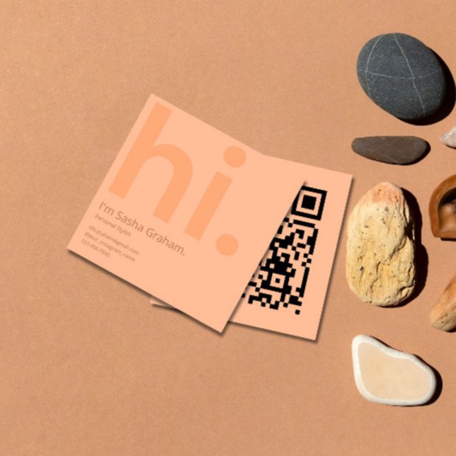 Carte De Visite Carré Peach Fuzz Rose Retro Hi QR Code (Créateur téléchargé)