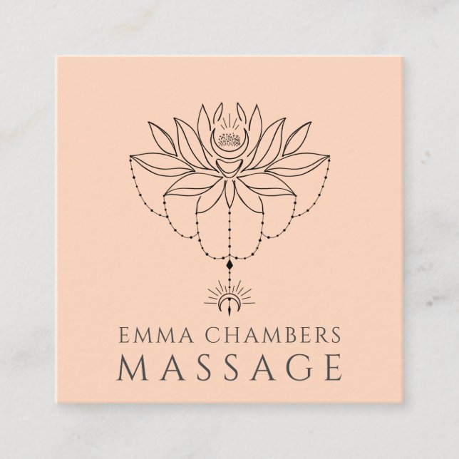 Carte De Visite Carré Peach, thérapeute de massage de fleurs Lotus (Devant)