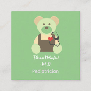 Carte De Visite Carré Pédiatre - peluche - stéthoscope