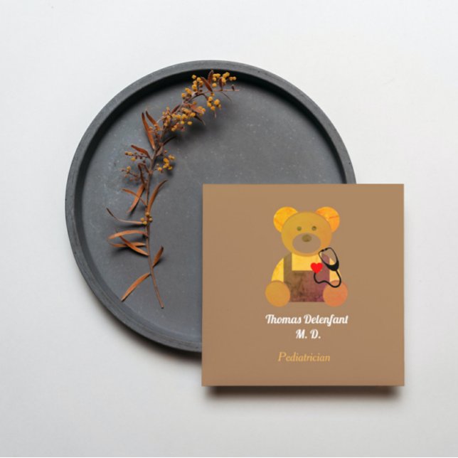 Carte De Visite Carré Pediatricien - oranges en peluche - stéthoscope (Créateur téléchargé)