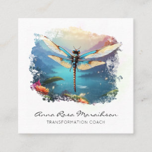 Carte De Visite Carré *~* Peinture colorée Lotus Abstrait Dragonfly