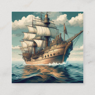 Carte De Visite Carré Peinture D'Un Navire Avec Les Voiles Vers Le Bas-5
