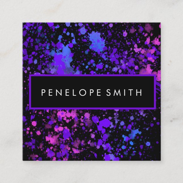 Carte De Visite Carré Peinture violette et bleue  (Devant)