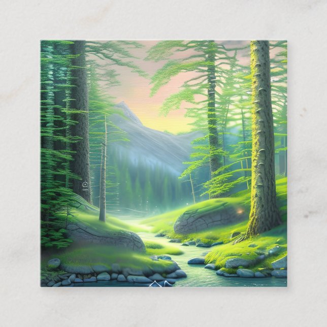 Carte De Visite Carré Peintures aquarelles qui représentent la forêt (Devant)