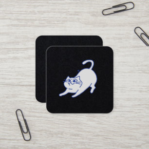 Carte De Visite Carré Personnage de chat blanc mignon drôle doodle