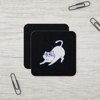 Carte De Visite Carré Personnage de chat blanc mignon drôle doodle