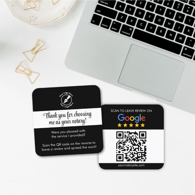 Carte De Visite Carré Personnalisé Black Google critique QR Code Merci N (Créateur téléchargé)