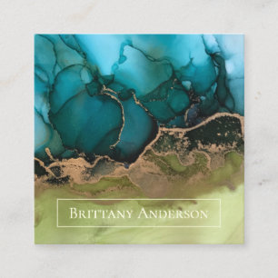 Carte De Visite Carré Personnalisé nommé Gold Turquoise Vert