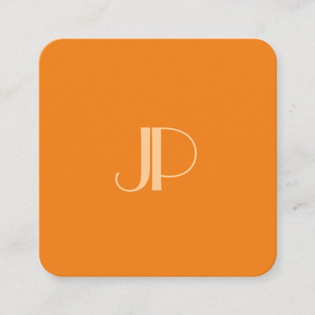 Carte De Visite Carré Personnalisé Orange Moderne Élégant Monogramme Ini (Devant)