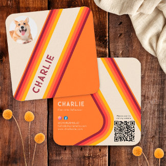 Carte De Visite Carré Personnalisé Retro Orange Animaux de compagnie Pho