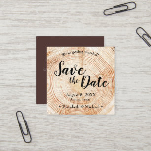 Carte De Visite Carré Personnalisé Rustique Enregistrer la date Bois imp