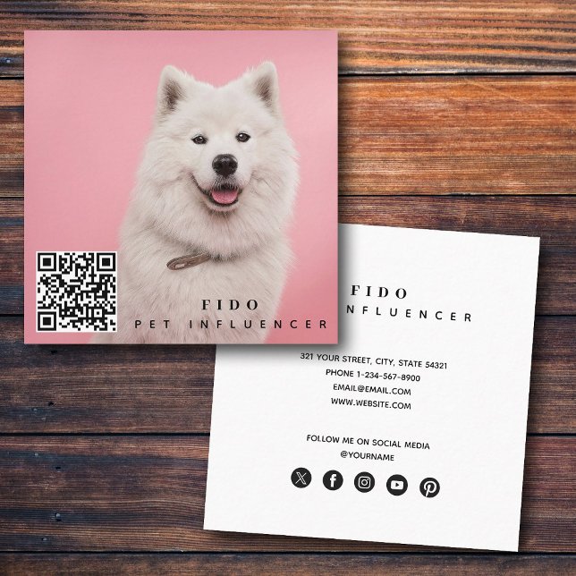 Carte De Visite Carré Pet Dog Influencer Photo QR Code Social Media (Pet Dog Influencer Photo QR Code Social Media Square Business Card)