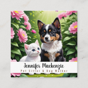 Carte De Visite Carré Petit chien et chat animal de compagnie Sitter et 