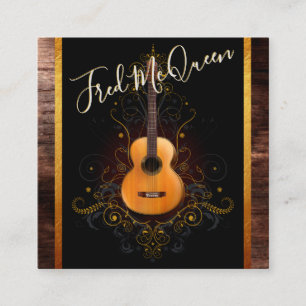 Carte De Visite Carré Photo acoustique de guitariste de l'obscurité