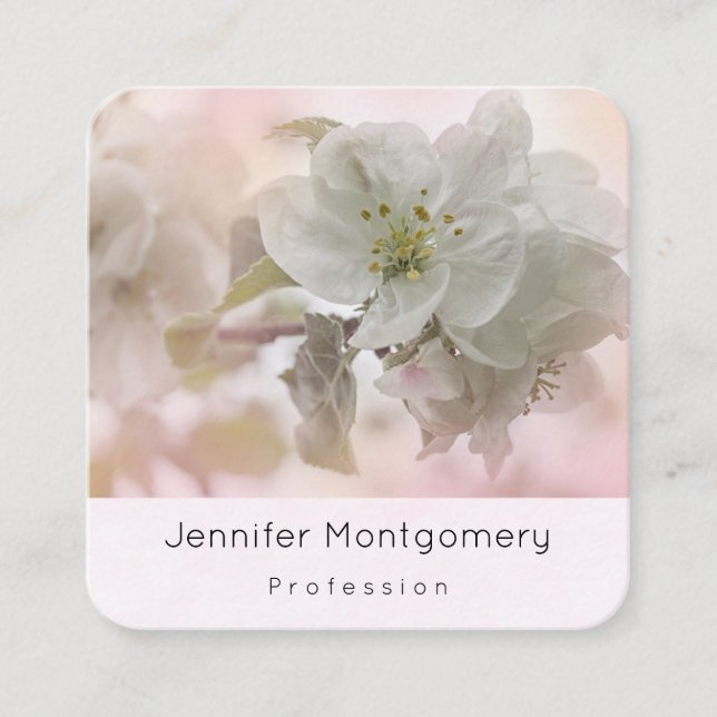 Carte De Visite Carré Photo en fleurs de pomme blanche (Devant)