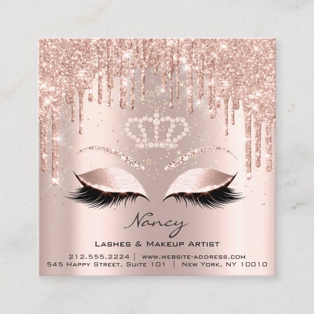 Carte De Visite Carré Photo Maquillage Artiste Eyelashes Brow Rose Gold (Devant)