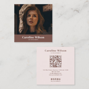 Carte De Visite Carré Photo minimaliste moderne en terre cuite QR Code