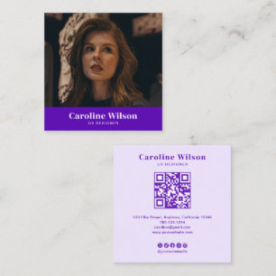 Carte De Visite Carré Photo minimaliste moderne Indigo Professional QR C