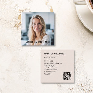 Carte De Visite Carré Photo professionnelle QR Médias sociaux Blush rose