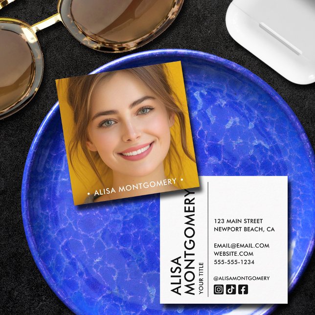 Carte De Visite Carré Photo simple et chic (Simple Chic Photo 2.5" Square Business Cards)