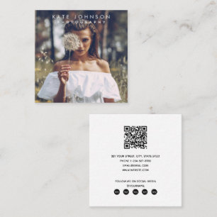 Carte De Visite Carré Photo simple moderne Code QR Médias sociaux