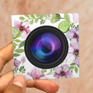 Carte De Visite Carré Photographe Caméra Florale Élégante Photographie