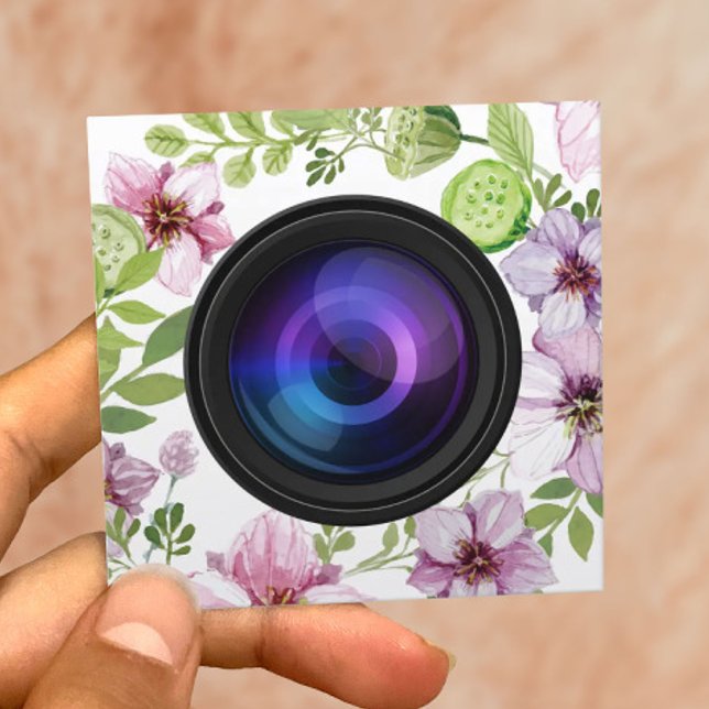 Carte De Visite Carré Photographe Caméra Florale Élégante Photographie (Créateur téléchargé)