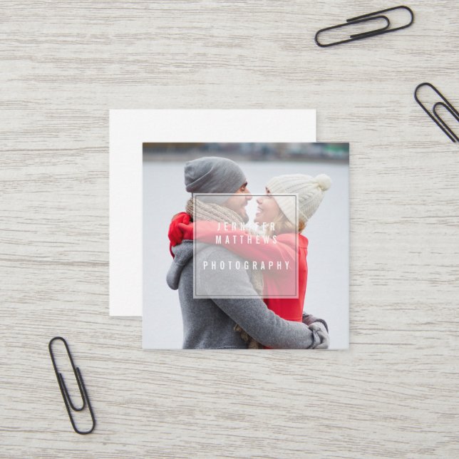 Carte De Visite Carré Photographe chic minimal de recouvrement (Devant/Arrière en situation)