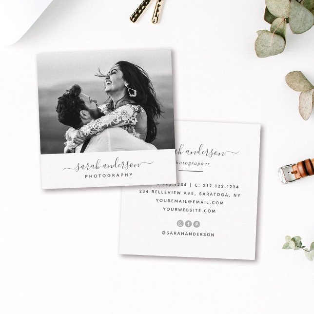 Carte De Visite Carré Photographe de typographie moderne Calligraphie mi (Créateur téléchargé)