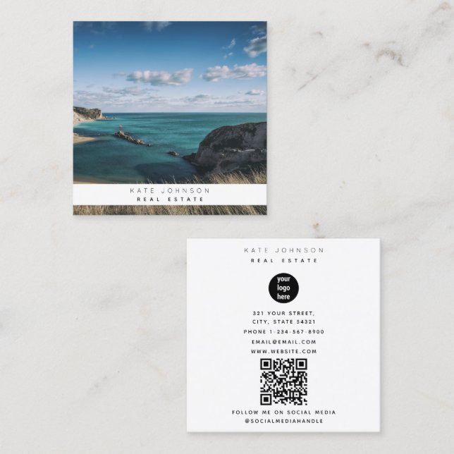 Carte De Visite Carré Photographe du logo commercial immobilier (Devant / Derrière)