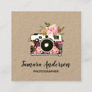 Carte De Visite Carré Photographe floral rose moderne Papier d'emballage