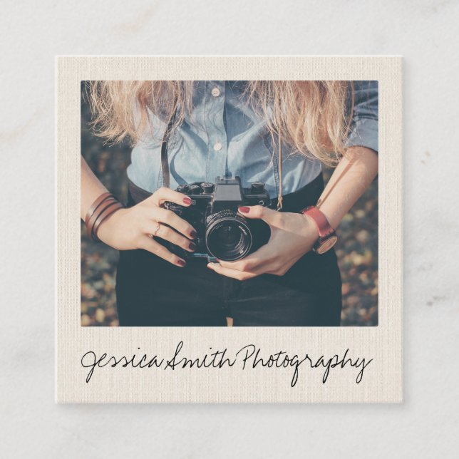 Carte De Visite Carré Photographe rustique photo texture de papier beige (Devant)