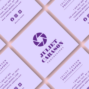 Carte De Visite Carré Photographie Audacieuse Typographie Lilac Purple