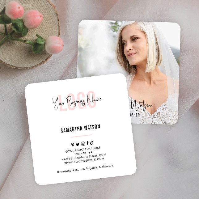 Carte De Visite Carré Photographie complète Blush rose Feminine Photogra (Créateur téléchargé)