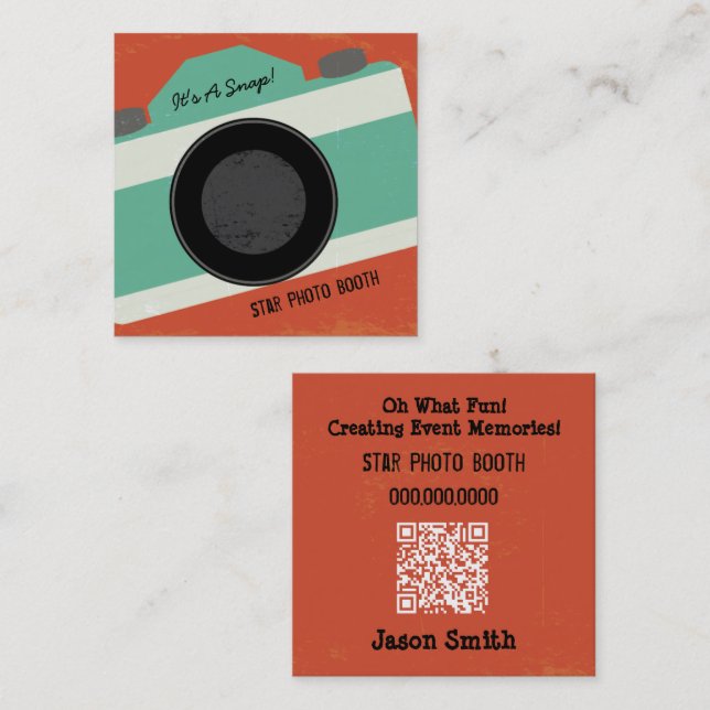 Carte De Visite Carré Photographie de cabine photo Retro QR Code (Devant / Derrière)