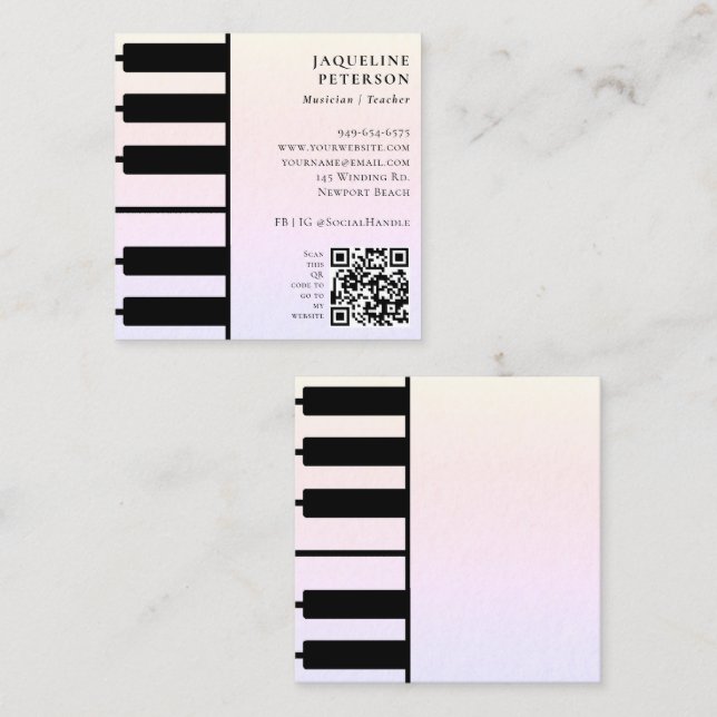 Carte De Visite Carré Piano Keys Pianiste musicien professeur de musique (Devant / Derrière)
