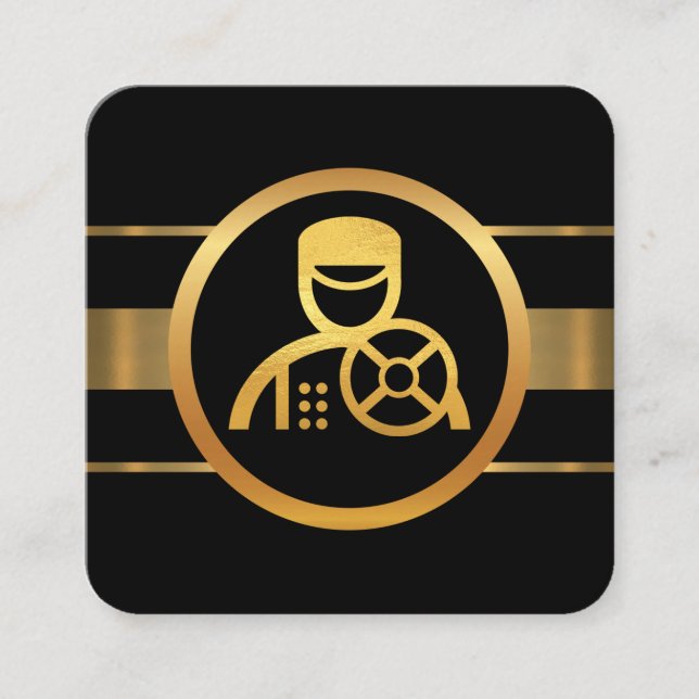 Carte De Visite Carré Pilote Chauffeur Dynamic Gold Lines (Devant)