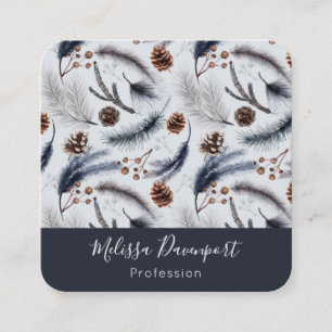 Carte De Visite Carré Pine Cones et aiguilles de pin Motif d'hiver
