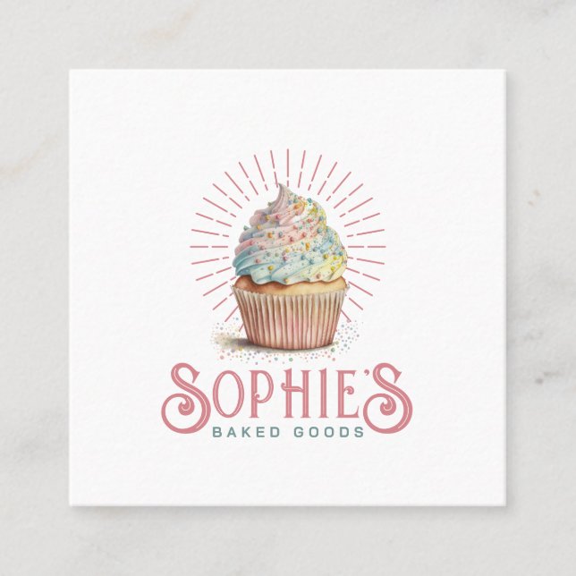 Carte De Visite Carré Pink Baker Boulangerie Cupcake Logo Typographie (Devant)