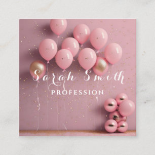 Carte De Visite Carré Pink Balloons Parties scintillant Gold Événement d