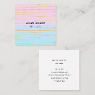 Carte De Visite Carré Pink Blue Pastel dégradé avec Gold Lines