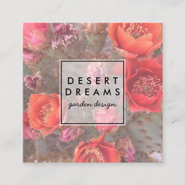 Carte De Visite Carré Pink Cactus Flower Desert Garden Photo Voyage (Devant)