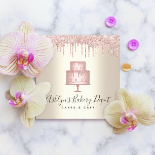 Carte De Visite Carré Pink Cake Bakery Gold Parties scintillant Drives D