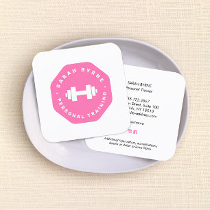 Carte De Visite Carré Pink Emblem Personal Trainer Training Business Ca