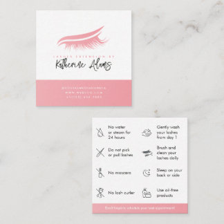 Carte De Visite Carré Pink Eyelash Extension enseignement post-soins