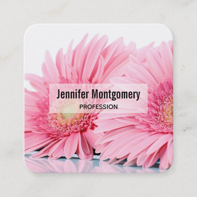 Carte De Visite Carré Pink Gerbera Daisies Elegant Photo (Devant)